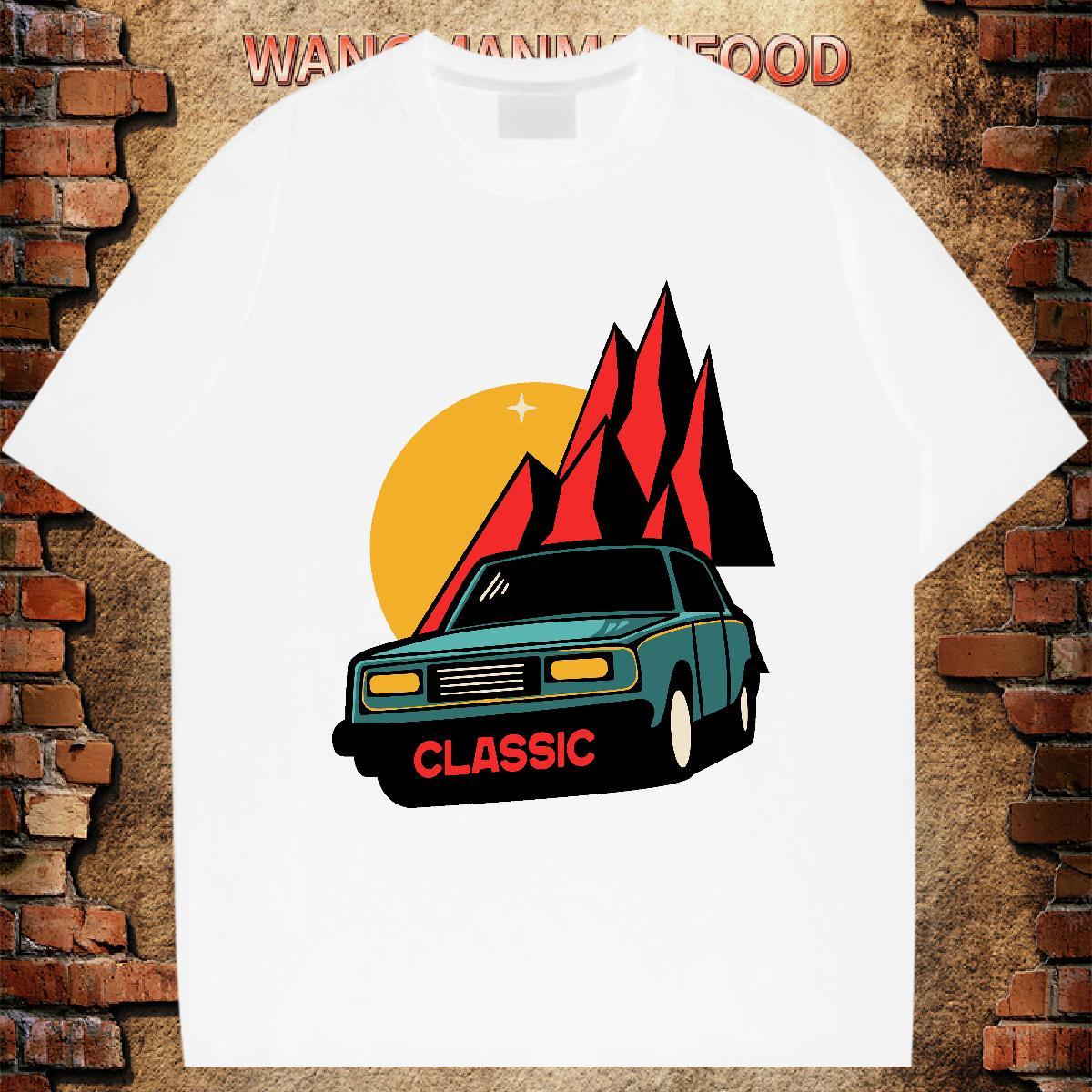 Brand Man T Shirts 230g Cotton car Casual Beach Oversized Breathable Short Sleeve Mens Tshirts DIY Wear