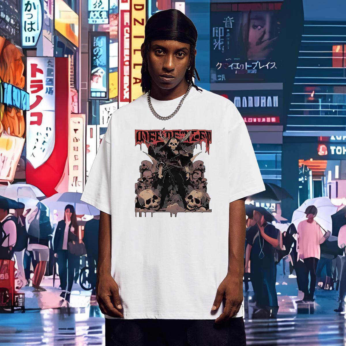 Unisex T Shirts Men 100% Cotton 230g skull Anime Printing Street Cartoon Print Round Neck Short Sleeve Couples T Shirts Factory Direct Tees