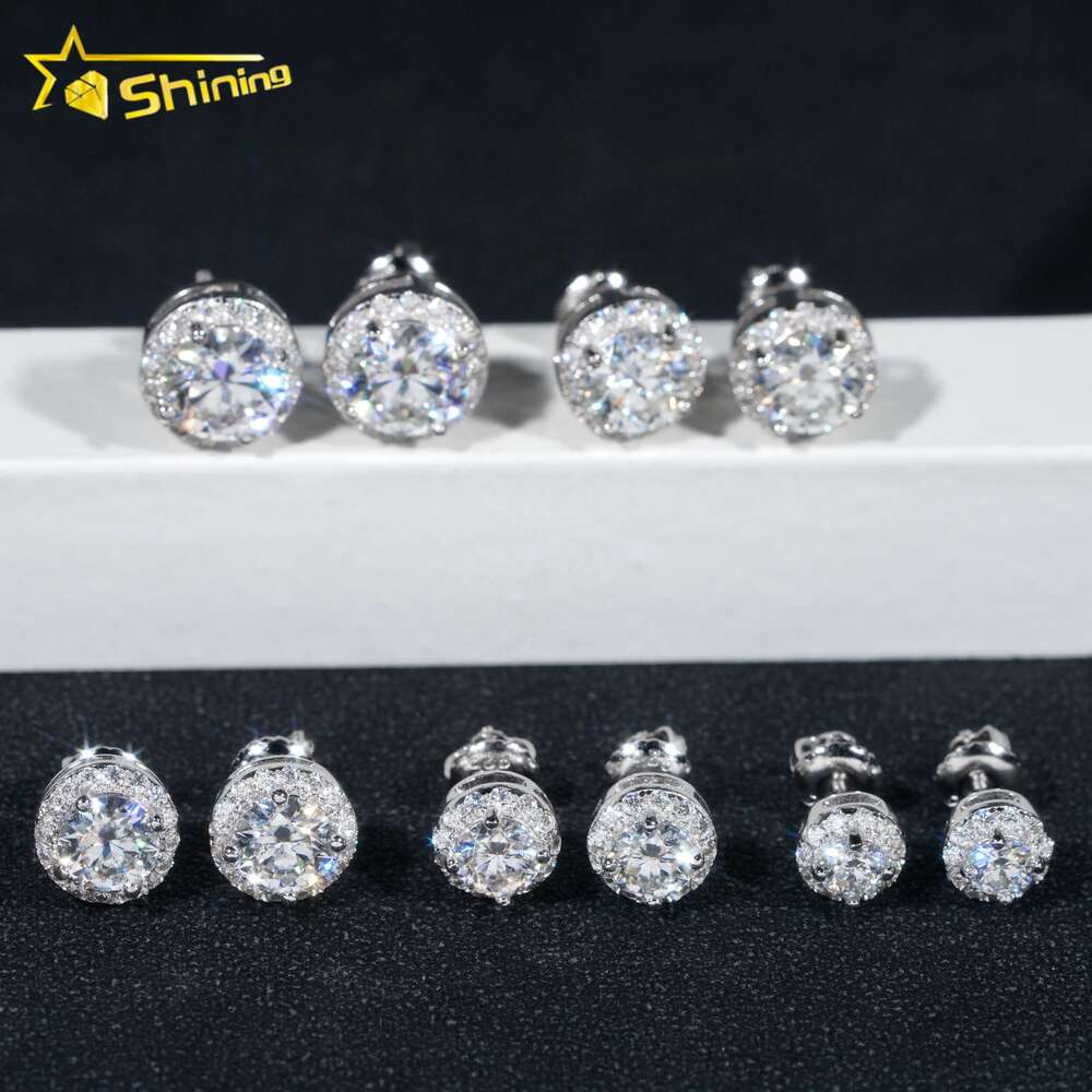 Hot Selg Hip Hop Style 6.5MM 8MM 9MM Sier Halo Design Moissanite Elegant Dazzg Dia Stud Earrings