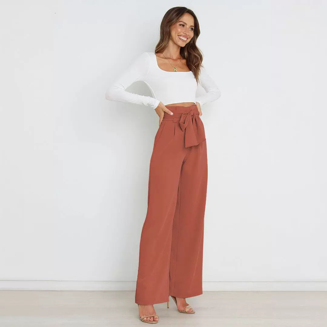Fashionable New Workplace Womens Trousers Casual and Versatile Wide Leg Pants with Belt Temperament Commuter Pants Summer