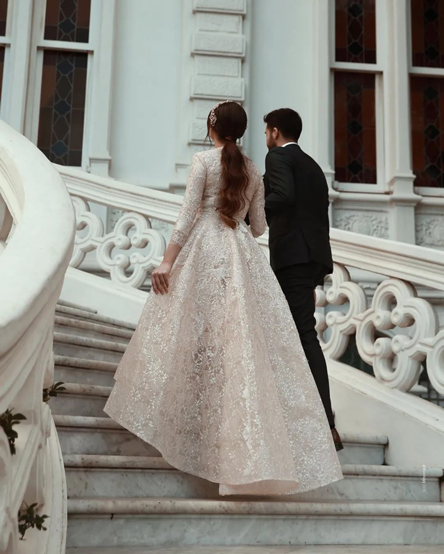 arabic aso ebi gold muslim lace wedding dresses beaded aline bridal dresses vintage sexy wedding gowns