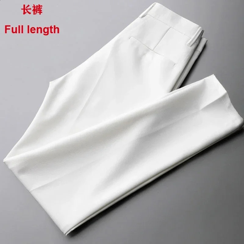 Mens straight thin casual white pants mens set anti premium nine point w240816