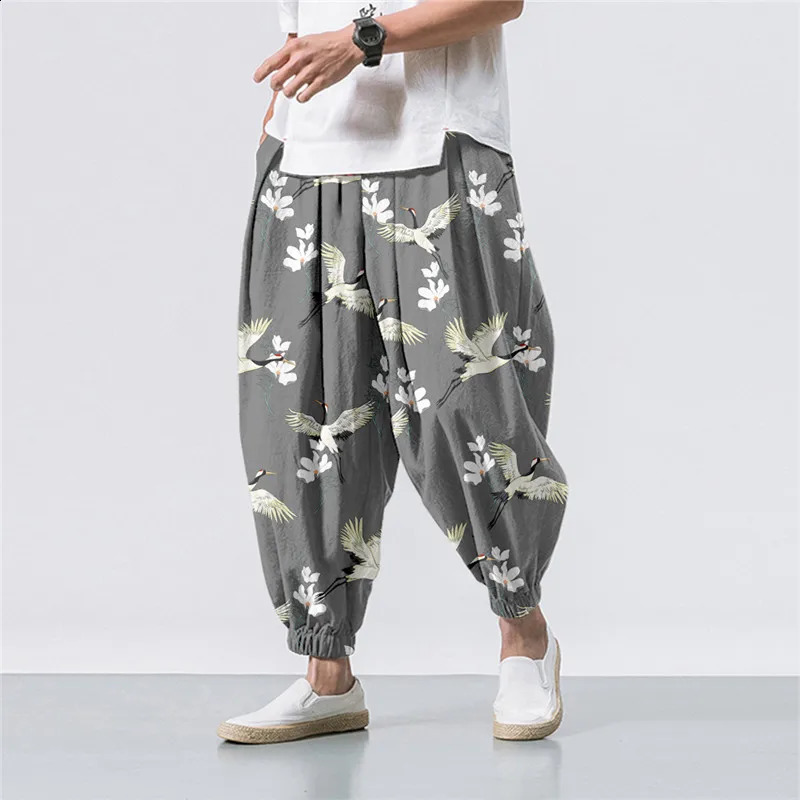 Oversize 6XL White Black Sun Moon Splicing Printed Casual Beach Harem Pants Men Hip Hop Nine Points Trousers Jogger Sweatpants 240816