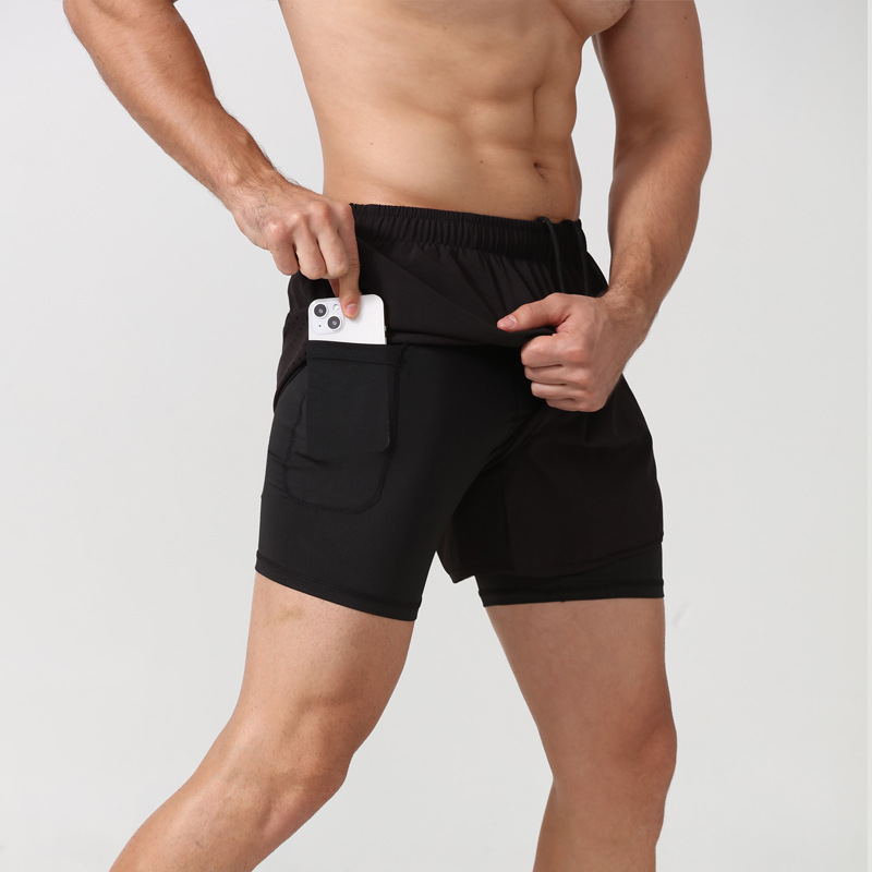 Running Marathon track loose shorts Quick drying lined with anti-slip double-layer fitness shorts