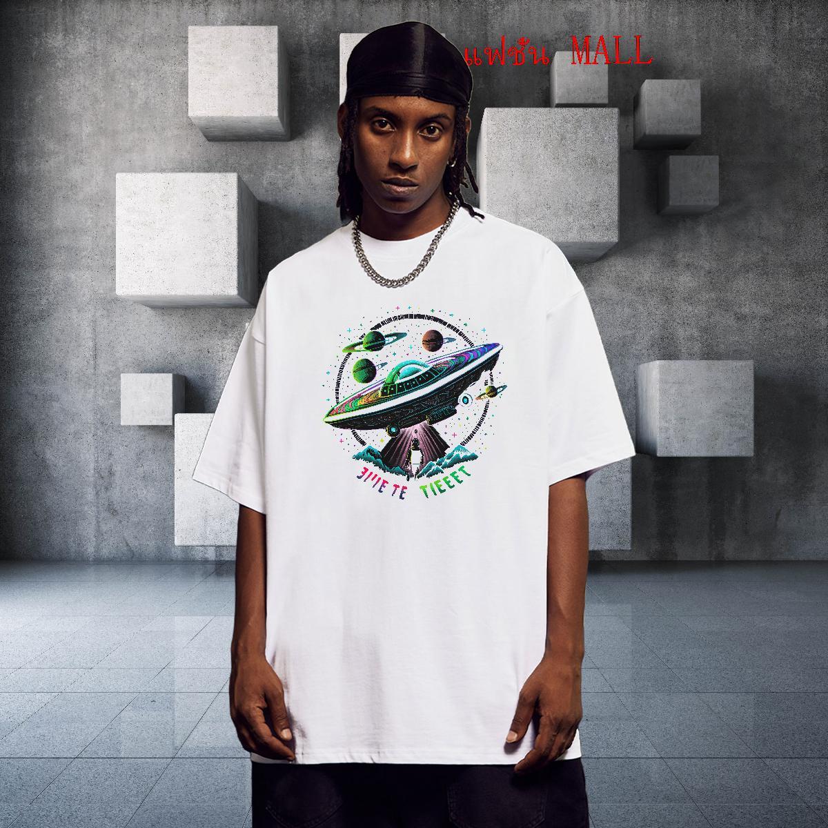 TOP Quality T-Shirts for Men 230g Cotton UFO Summer Casual Plus Size Cartoon Crew Neck Breathable Tshirts Fashion Tops