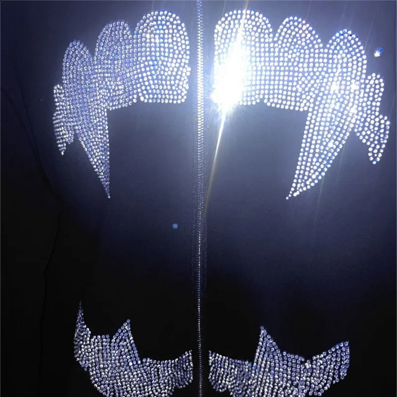 Y2K Rhinestone Cobweb Zip Up Oversized Sweatshirt Autumn Goth Hoodie Men Women Grunge Hooded Jacket Streetwear Y2K Clothing 240809