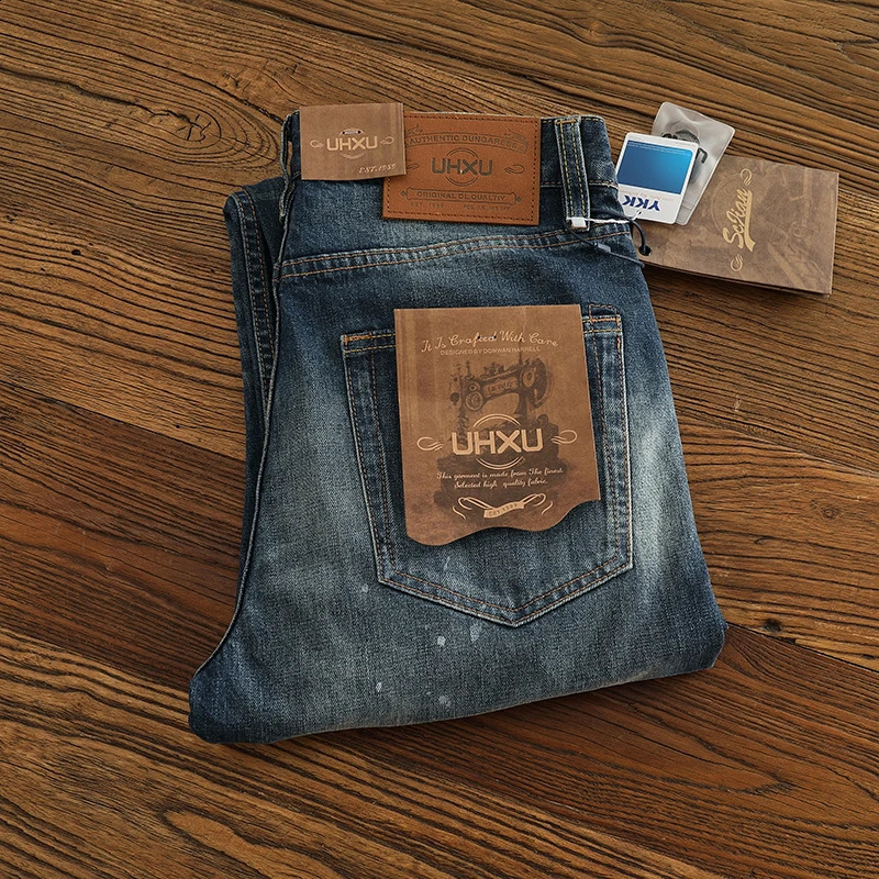 Red Selvedge Denim Jeans for Men High Quality 125oz Tapered Straight Pants Distressed Patch American Vintage Y2k Cityboys 512 240816