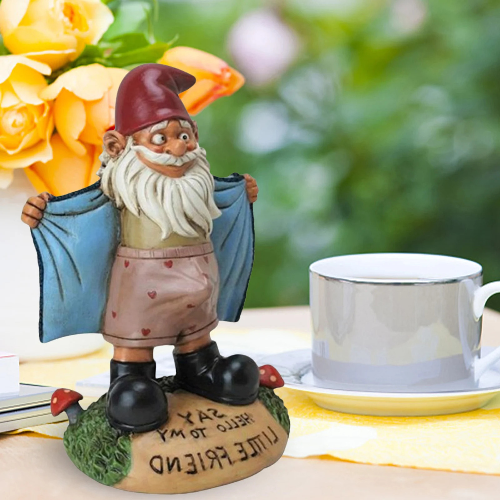 Funny Naughty Garden Gnome Statue Lawn Gnome Figurine SAY HELLO TO MY LITTLE FRIEND Dwarf Shows Underpants Garden Gnome Decor 240809