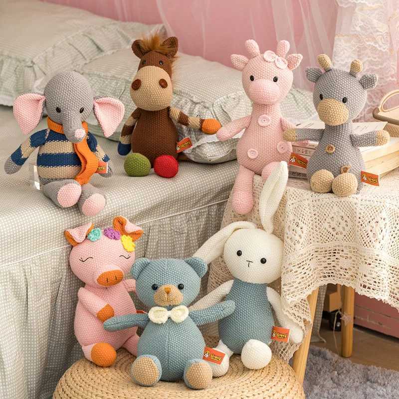 Cute Crochet Bunny Stuffed Animals Plush Toys Hand Knitted Plushies Bear Cuddle Doll for Baby Girls Kids Birthday Party Gift Y240817