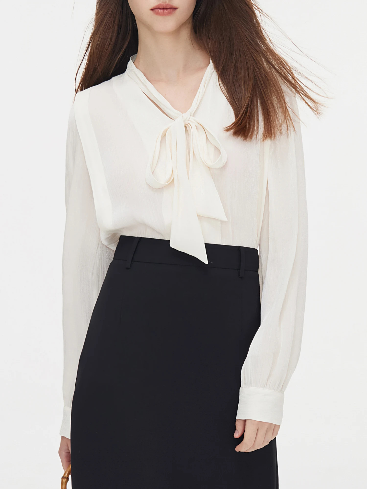 FSLE French style butterfly ribbon womens autumn elegant casual Vneck top 24FS13081 240814