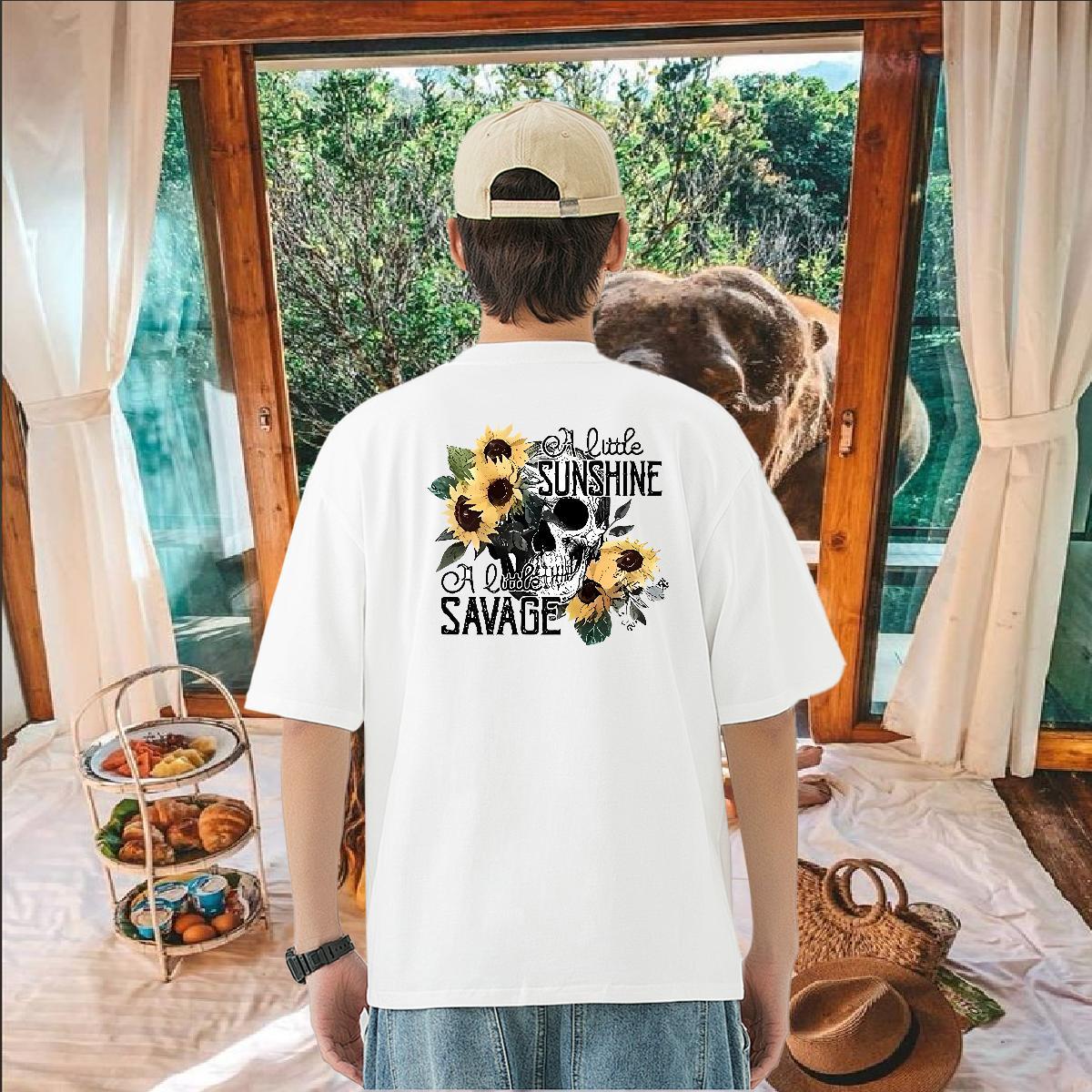Popular Mens T Shirts 230g 100% Cotton flower Casual Beach Oversized 4XL Breathable Crew Neck Couples T Shirts Classic Tees Shirts