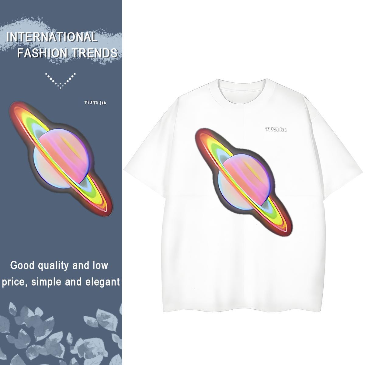 High Quality T-Shirts for Men 230g Pure Cotton star Street Wear Floral Print Crew Neck Breathable Mens Tshirts New Arrival Clothes