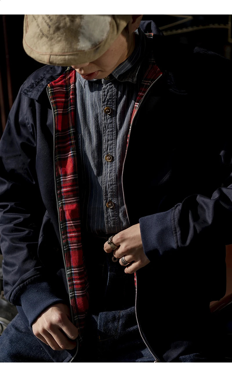 DAFEILI Men Jacket Autumn Thin EU Size Vintage Classic Bomber Coat Inner Plaid 24