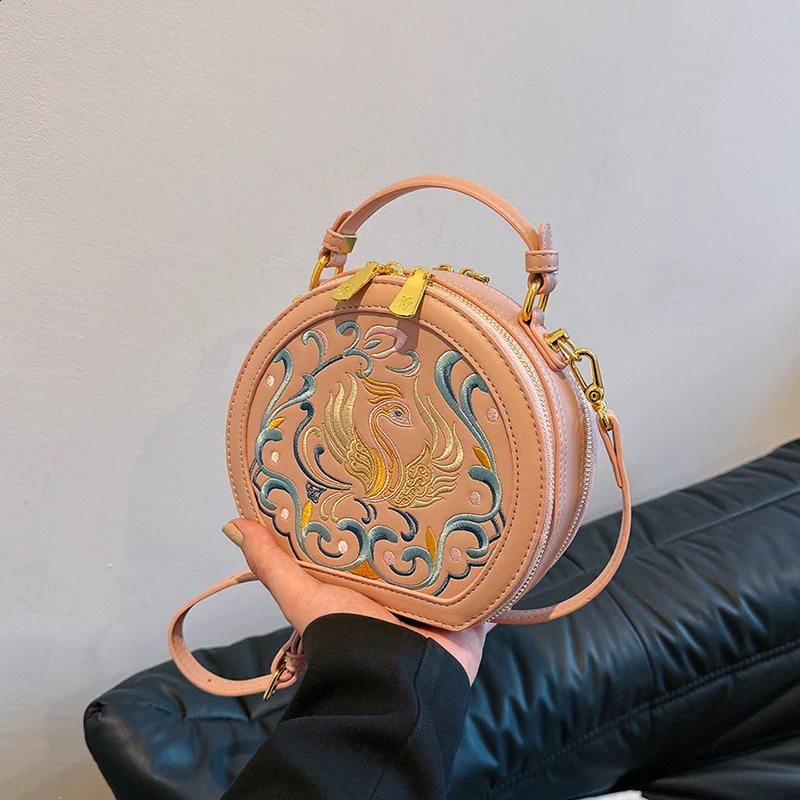 Embroidered Chinese style solid zipper fashionable Pu top handbag womens personalized shoulder bag Bolsos De Se w240817