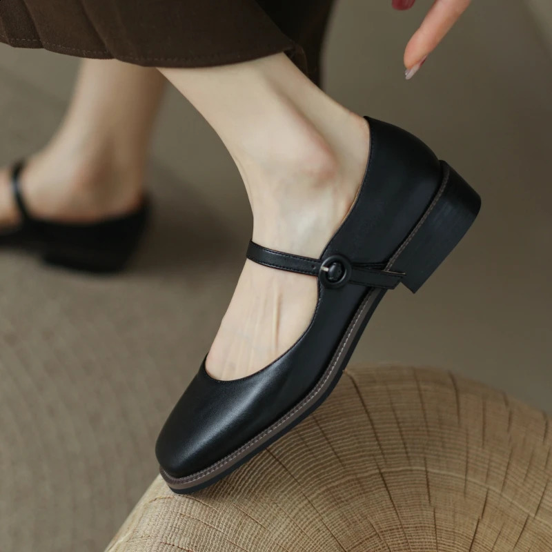 Casual Womens Low Heels Mary Jane Shoes Fashion Comfortable Straps Black Brown Walking Party Loafers Shoes Ladies 2024 Spring 250206