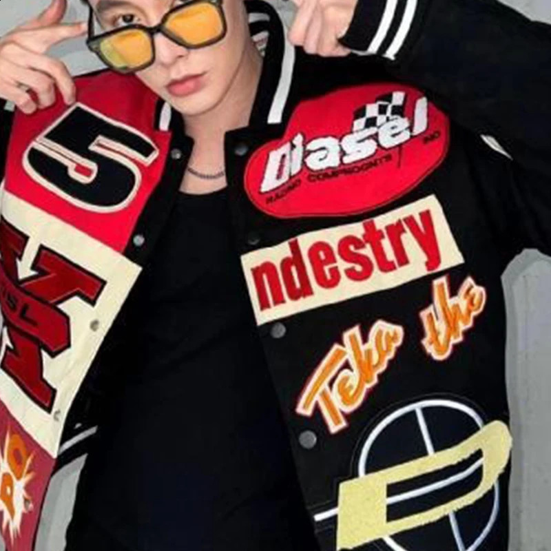 American motorcycle mens and womens baseball uniform jacket spring autumn fashion street couple flying racing chic 240816