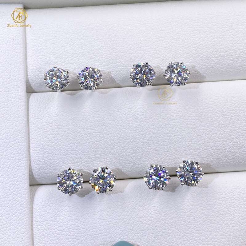 piercing jewelry 6 prongs set lab grown stud in white 14K women earrings 0.5ct 1ct Lab diamond ear studs