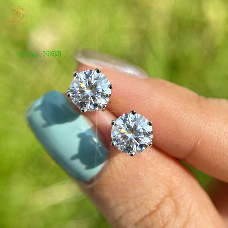 piercing jewelry 6 prongs set lab grown stud in white 14K women earrings 0.5ct 1ct Lab diamond ear studs