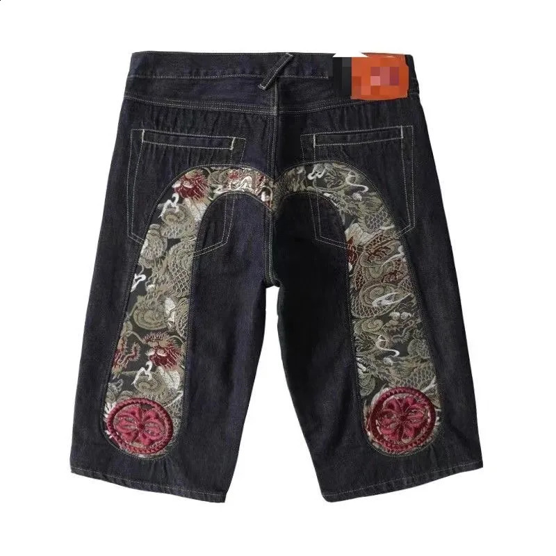 Fukushen Shorts Hip-Hop American High Street Retro Harajuku Style Fashion Loose Printed Denim Straight Five-Leg Pants 240816