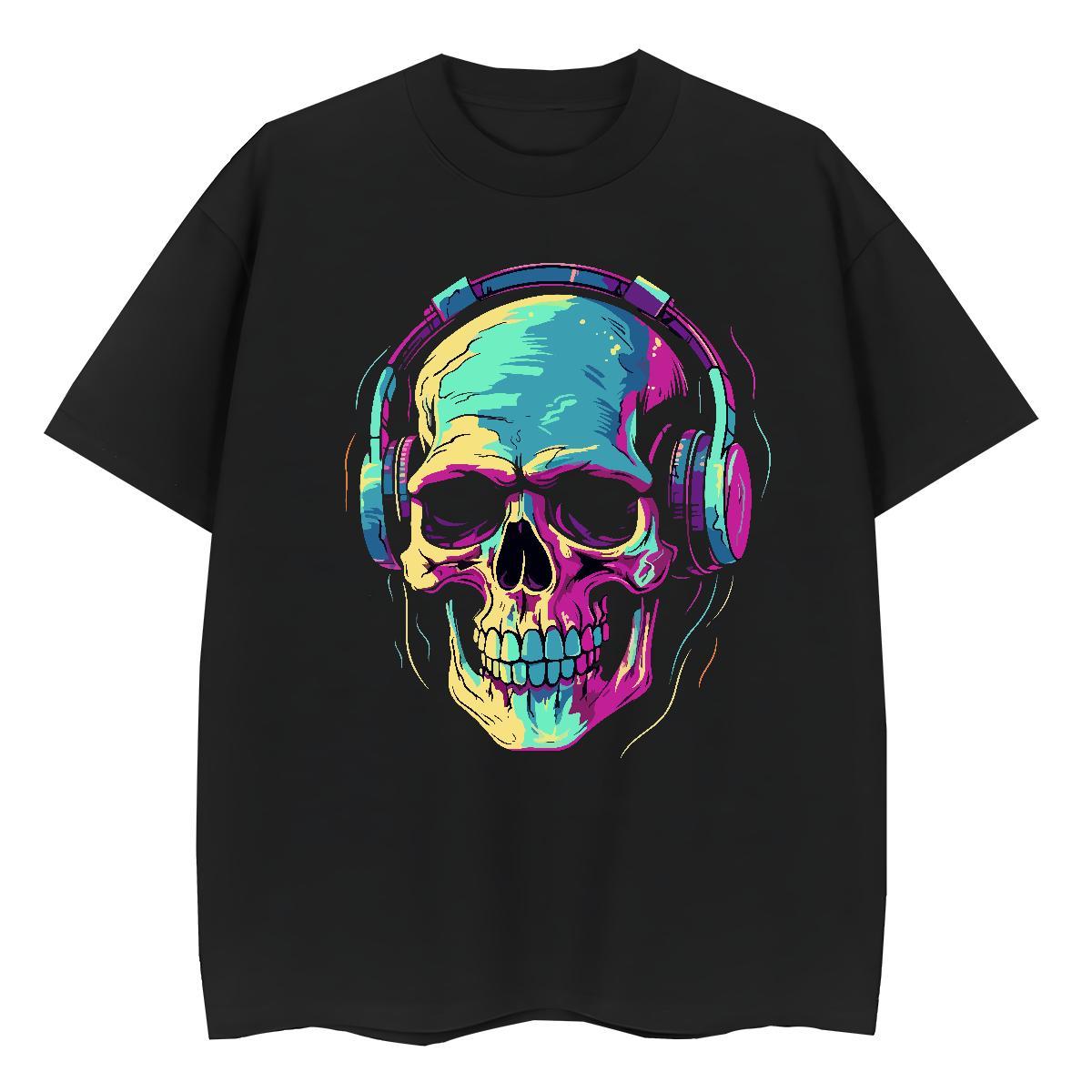 Popular T shirt 230g Cotton skull Sport Customized Breathable Crew Neck Couples T Shirts New Clothes