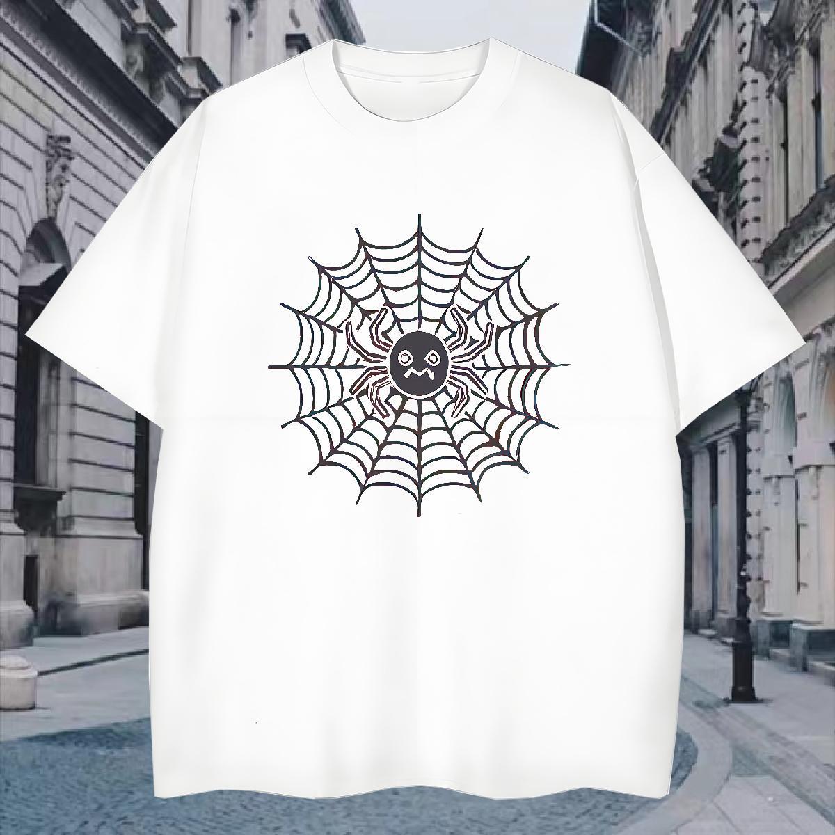 Cool Men T Shirts 230g 100% Cotton spider web High Street Hip Hop Customized Print Breathable Short Sleeve Couples T Shirts 2024 Summer Tshirts