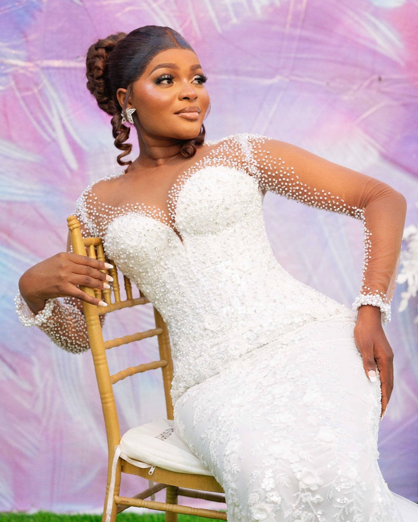 2024 Ivory Mermaid Wedding Dress Pearls Sheer Neck Full Sleeves Lace Vintage Elegant Bridal Gowns Dresses ZJ202