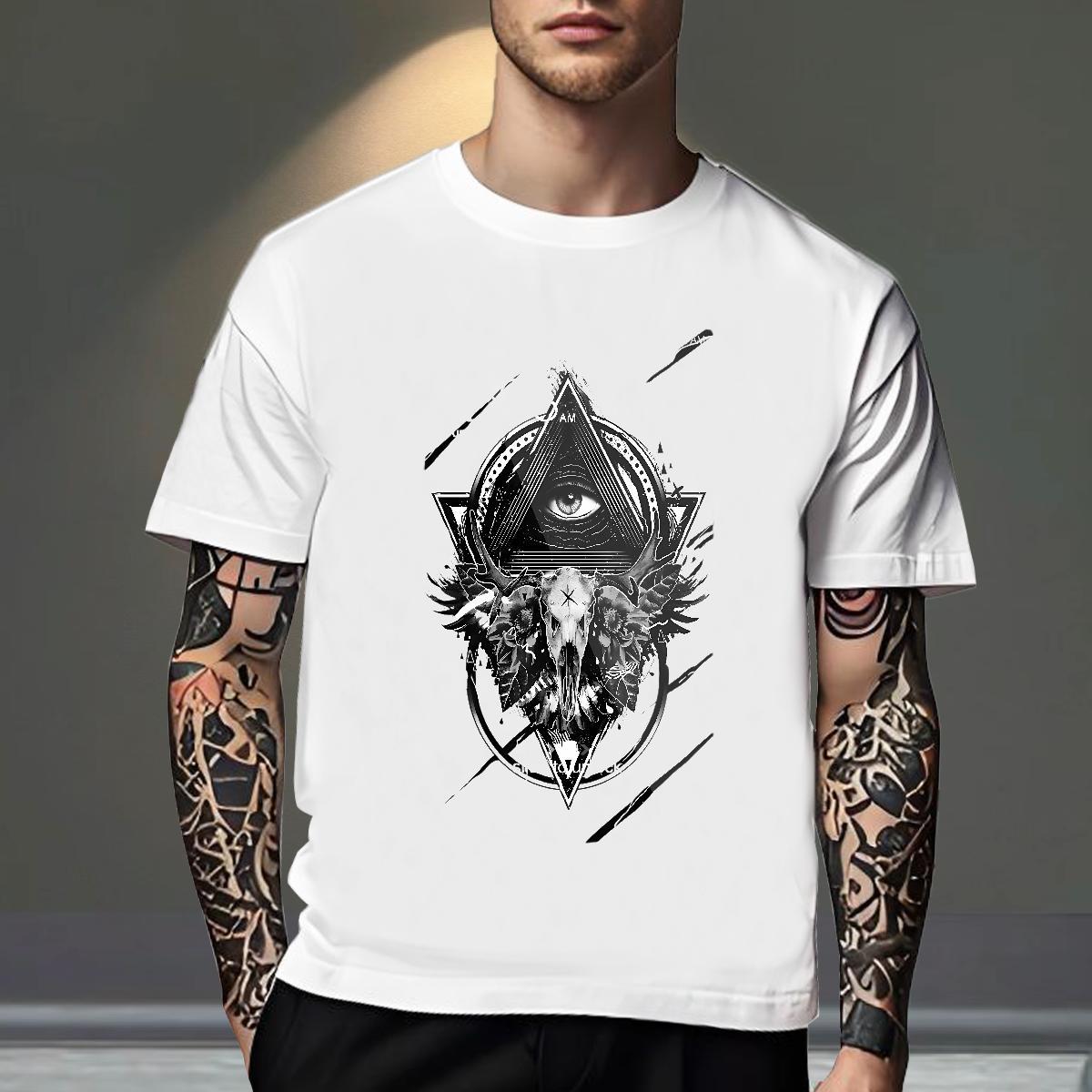 Free Shipping T-Shirts for Men 230g Pure Cotton eye of the devil Street wear Hip Hop DIY Anime Breathable Short Sleeve Men Clothes T-Shirt Factory Dir