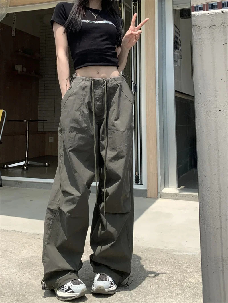 American style retro high waisted straight leg cargo pants suitable for women in summer ly arrived loose fit weight loss wide Trousers Z260314