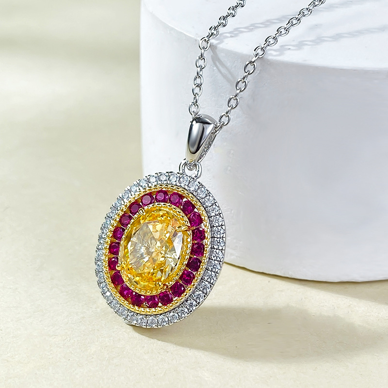 Sterg Sier Moissanite Pendant Necklace | Oval Yellow Dia Elegance