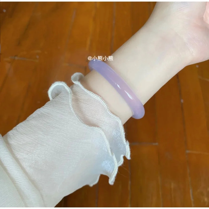 Icelike Chalcedony Taro Agate round Bar White Moonlight Xiuyan Jade Natural Violet Bracelet Girl 240813
