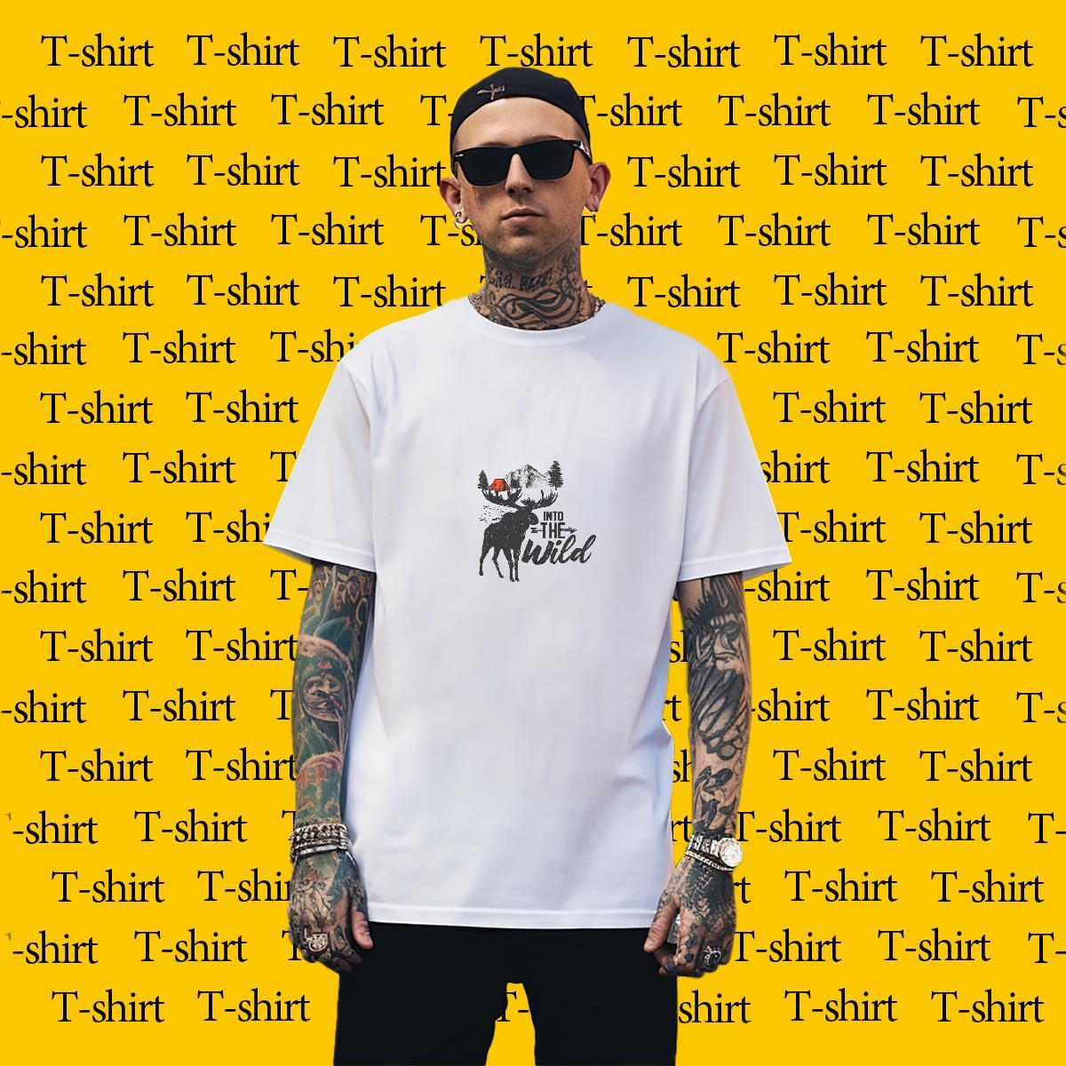 Comfortable T Shirts Men 230g 100% Cotton mountains Hip Hop Custom Printing Breathable Crew Neck Tshirts Brand Clothes