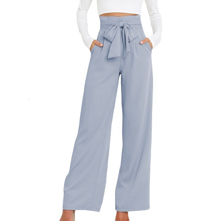 Fashionable New Workplace Womens Trousers Casual and Versatile Wide Leg Pants with Belt Temperament Commuter Pants Summer
