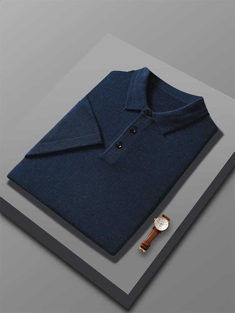 Mens Summer High Quality Polo Neck Knitted ShirtMens Casual Short Sleeve Sweater Big Wool Tshirt w240816