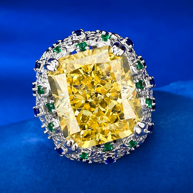 12CT Radiant Yellow Moissanite Wedding Band in Real Sterg Sier