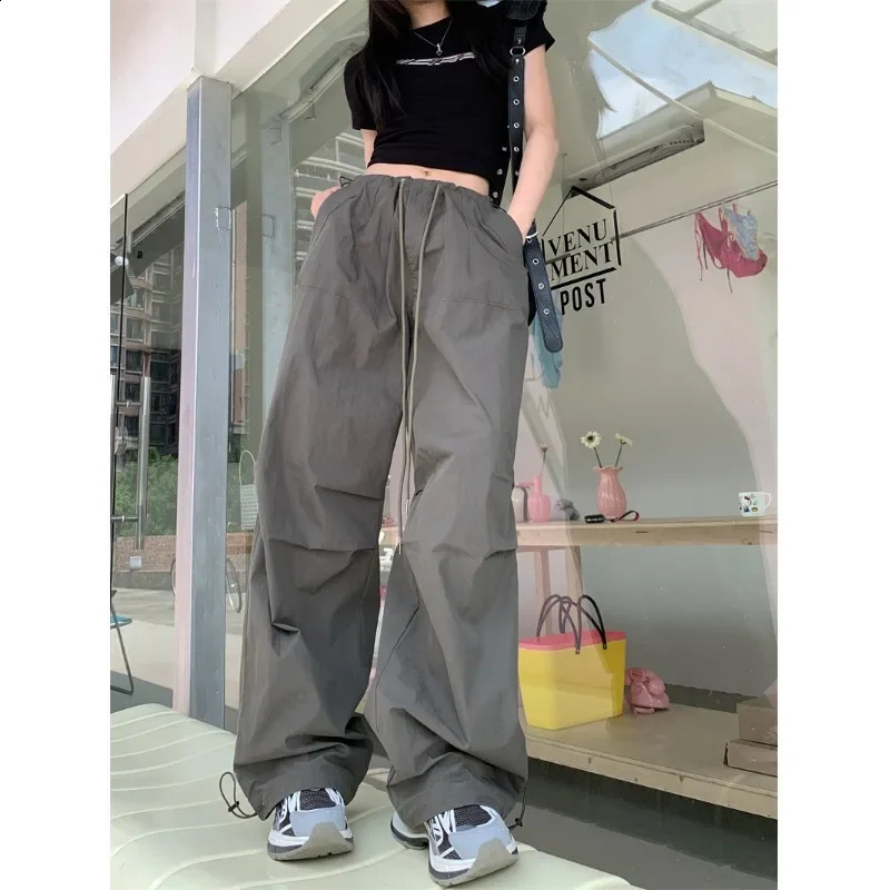 American style retro high waisted straight leg cargo pants suitable for women in summer ly arrived loose fit weight loss wide Trousers Z260314