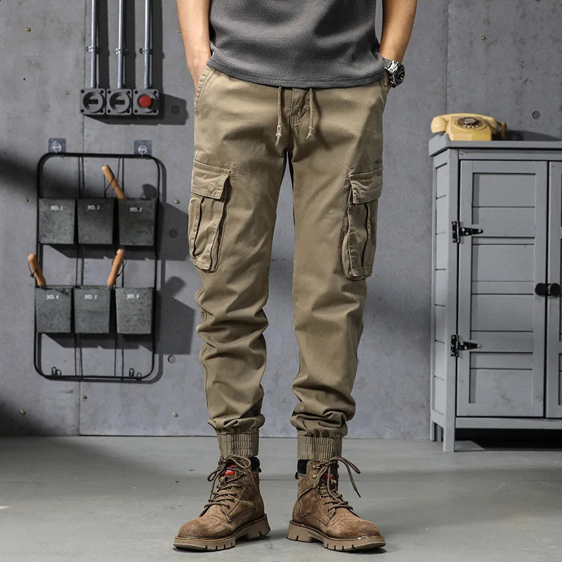 Men's Slim Fit Cargo Joggers - Cotton Tactical Pants with Multi-Pockets, Autumn Winter Workwear Casual Trousers, Spring Streetwear Fashion