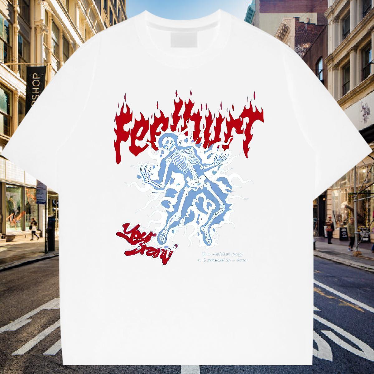 Classic Mens T Shirts 230g 100% Cotton skull Street wear Hip Hop Oversized O Neck Short Sleeves Men Tops Tees Factory Direct Tshirts