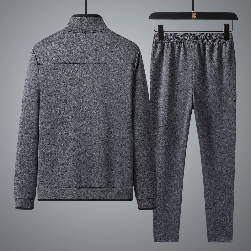 Winter mens casual wool sportswear 2-piece track suit mens sportswear running outdoor set mens jogging pants jacket set 7XL 240827