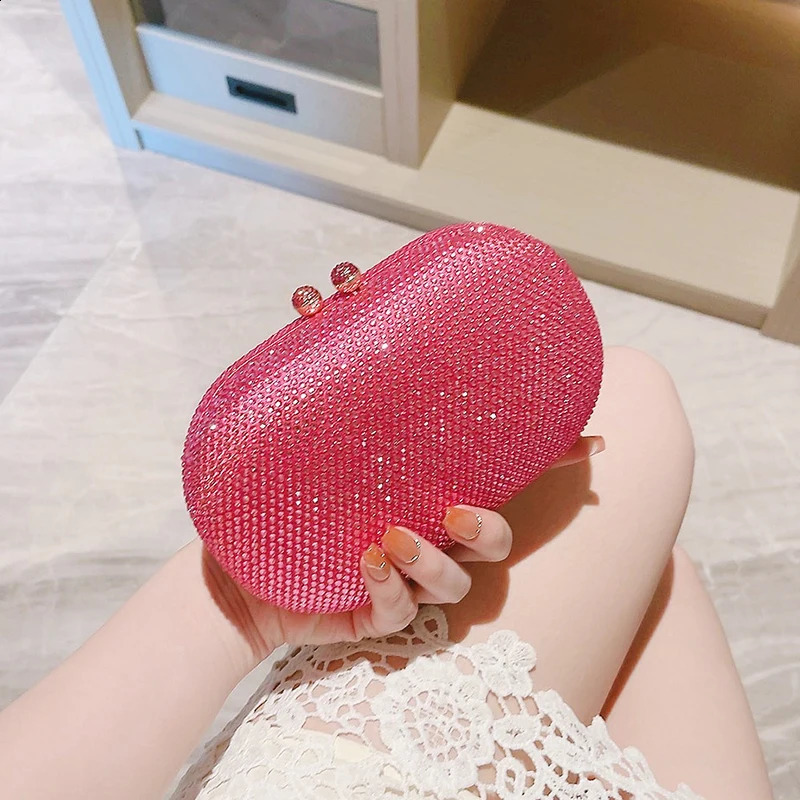 Oval Evening Bag for Women Party Clutches and Bags with Crystal Wedding Prom Dress Chain 240816Z