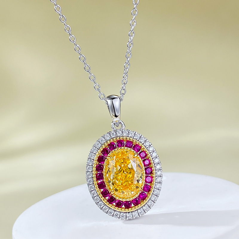Sterg Sier Moissanite Pendant Necklace | Oval Yellow Dia Elegance