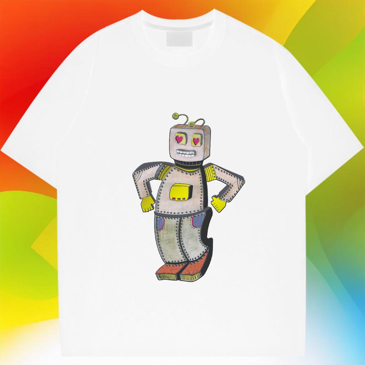 High Quality Men T Shirts 230g Cotton robot Hip Hop Plus Size Cartoon Breathable Crew Neck Tshirts New Designer Tops Shirt
