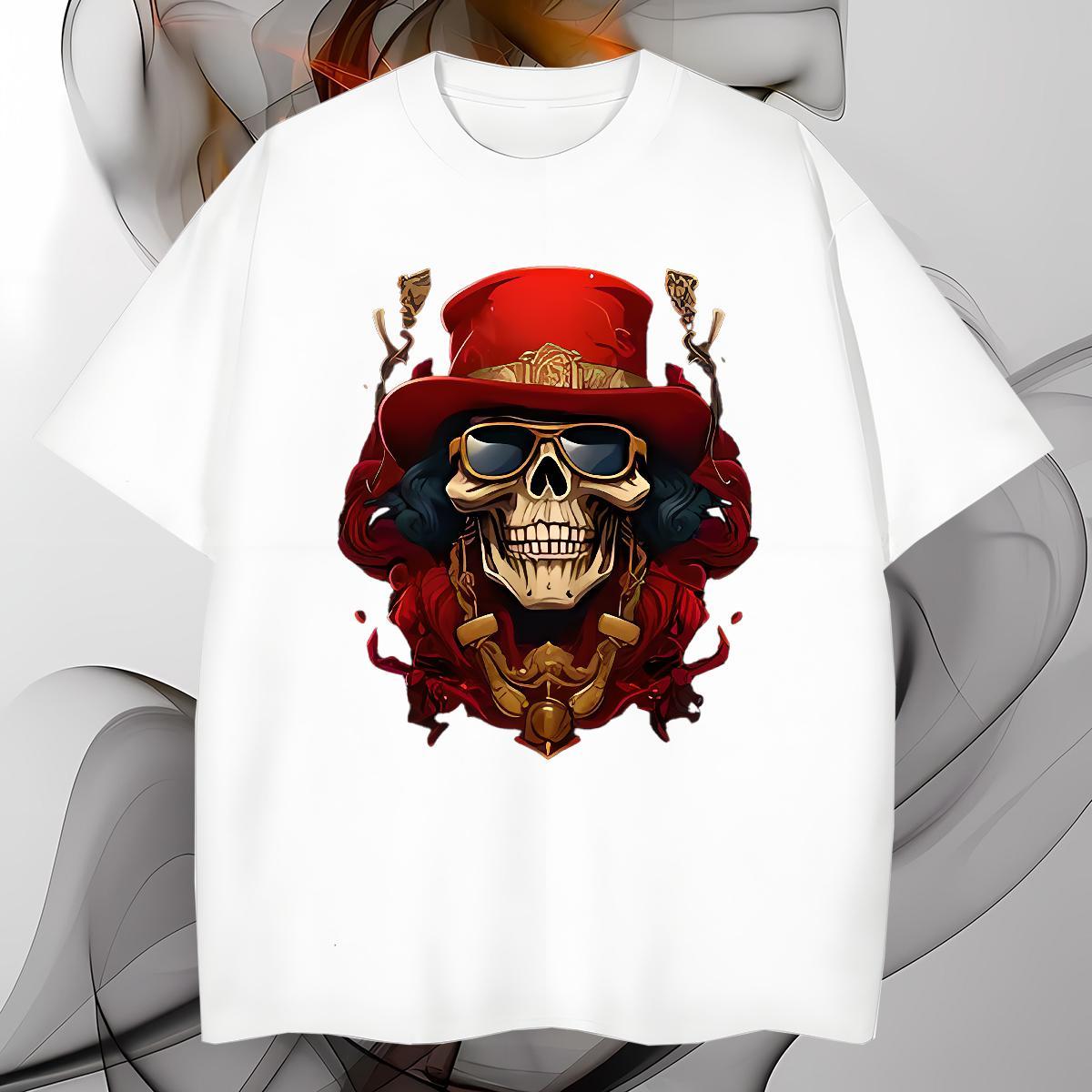 Free Shipping Men T Shirts 230g Cotton skull High Street Hip Hop Customized Print O Neck Short Sleeves Mens Tshirts DIY Tees