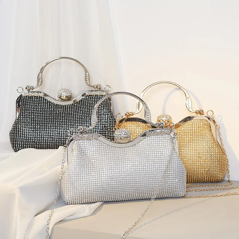Diamond Womens Evening Handbag Metal Top Handle Wedding Party Wallet Crystal Clutch Bag Shoulder Messenger 240817