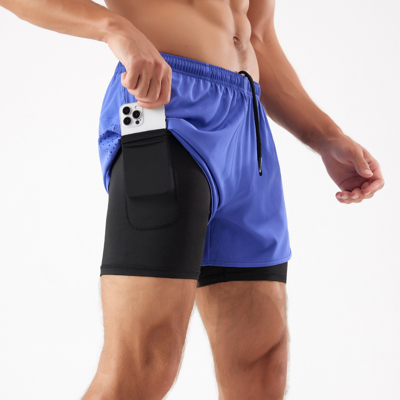 Running Marathon track loose shorts Quick drying lined with anti-slip double-layer fitness shorts
