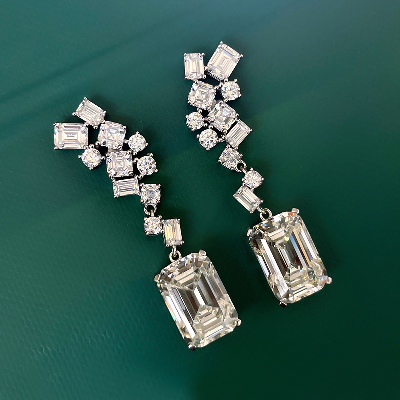 Personality Geometry Emerald Cut Dangle Earrings: urious Sterg Sier, White 5A Cubic Zirconia, Elegant Party Jewelry for Women