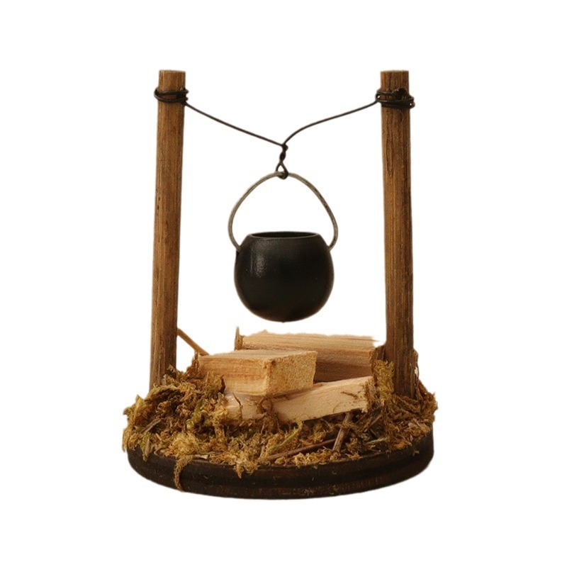 New cartoon creative hanging stove chopping wood, micro couple picnic scene, landscape decoration, baby house, home accessories