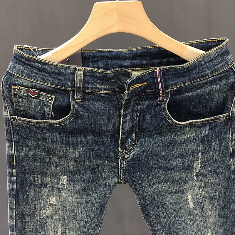 Spring Autumn Fashion Mens Jeans Skinny Washing Blue Stretch Classical pencil Pants Slim Fit Streetwear Clothing 240820