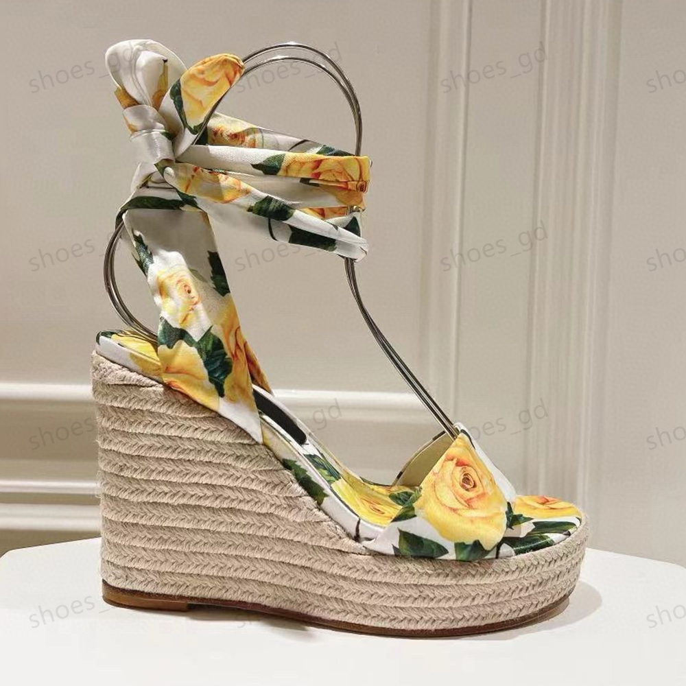 Satin print wedges Sandals Bohemian style Platform sandal heels Circular toe women's luxury designers summer spend one's holidays shoes factory footwear 35-42