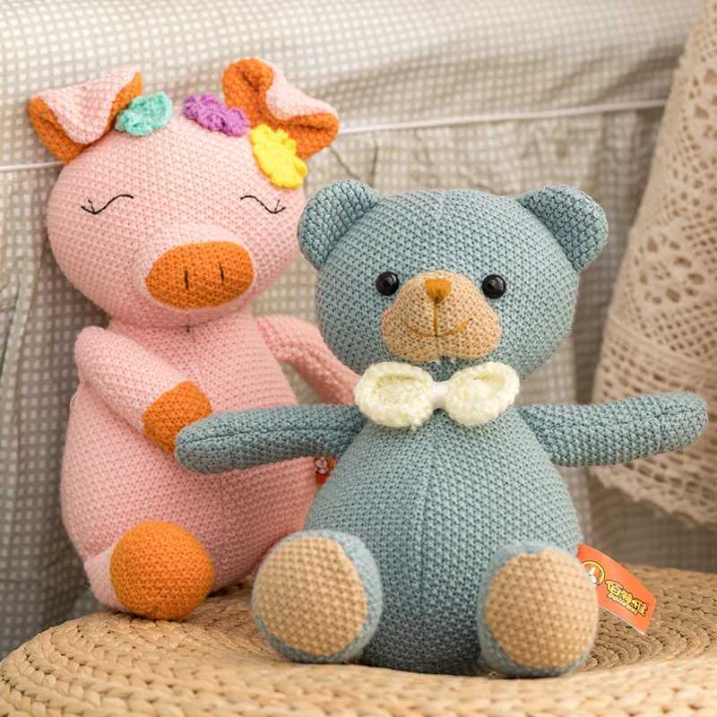 Cute Crochet Bunny Stuffed Animals Plush Toys Hand Knitted Plushies Bear Cuddle Doll for Baby Girls Kids Birthday Party Gift Y240817