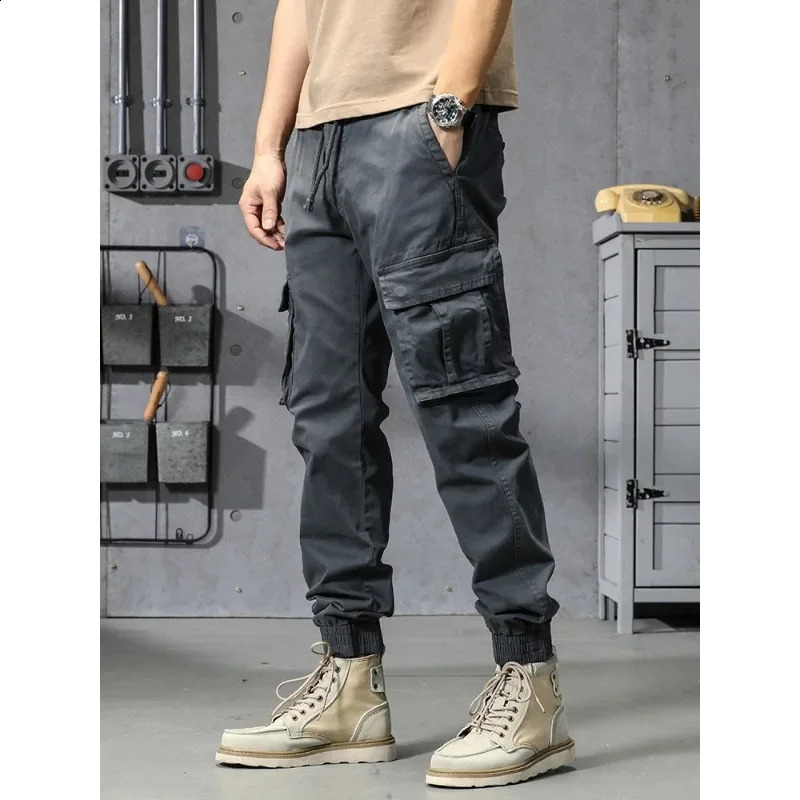 Men's Slim Fit Cargo Joggers - Cotton Tactical Pants with Multi-Pockets, Autumn Winter Workwear Casual Trousers, Spring Streetwear Fashion